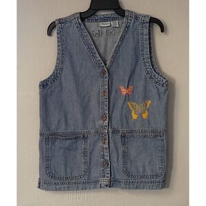 Cabin‎ Creek Womens Vest Sz Med Embroidered Denim Vest Teacher VINTAGE Butterfly
